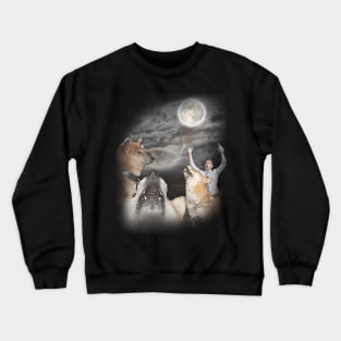 Three doge moon - When moon? transparent/faded graphic. three wolf moon parody. 3 doge howling at the moon Crewneck Sweatshirt